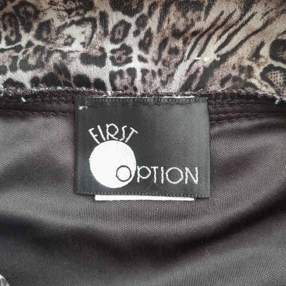 305a. brown vintage First Option leopard print sleeveless blouson y2k top, M - Picture 3 of 8
